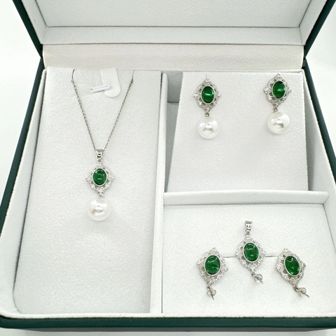 Pendentif en Cuivre Vintage Strass Vert Émeraude Base Bijoux DIY Design Ajouré Tige en Argent Sterling 925