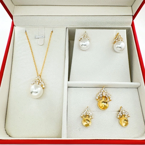 18K Gold Plated Copper Zircon Crown DIY Jewelry Accessories With 925 Sterling Silver Earring Post For Artificial Pearl Making