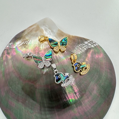 18K Gold Plated Copper Natural Shell Butterfly Rocking Horse Zirconia Pendant Only (Without Chain) For DIY Jewelry Making