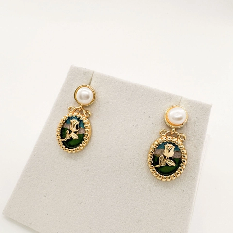 Vintage Oro Placcato Rame Tulipano Smalto Orecchini Con Perno in Argento Eleganti Orecchini a Bottone Fiore Donna