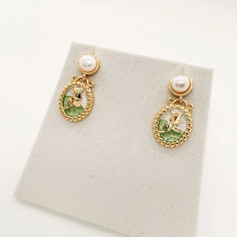 Vintage Oro Placcato Rame Tulipano Smalto Orecchini Con Perno in Argento Eleganti Orecchini a Bottone Fiore Donna