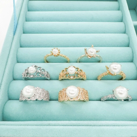 French Retro 18K Gold Plated Brass Ring Base Only Without Pearl Lace Floral Crown Adjustable Open Ring DIY Jewelry Accessories For Women