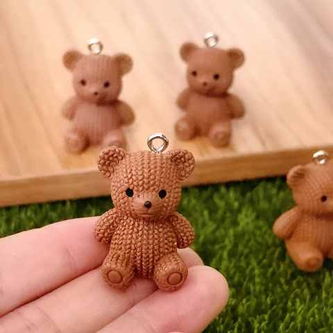 DIY Hars Beer Hanger Met Gebreide Textuur Leuke Cartoon Dier Charm Voor Oorbellen Ketting Sleutelhanger Sieraden Maken Bruin
