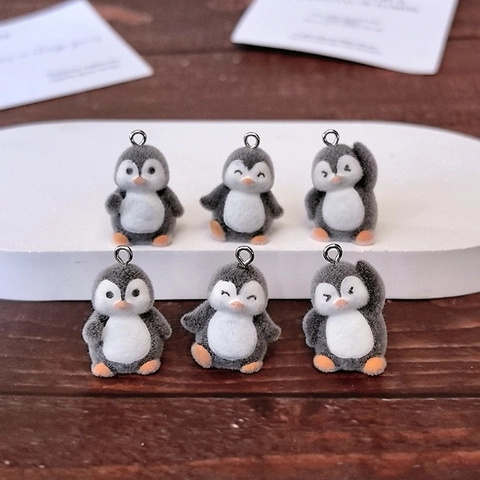 Cartoon Pinguïn Geflokte Hangers DIY Sieraden Maken Hanger Voor Ketting Oorbel Sleutelhanger Dier Ontwerp Accessoire