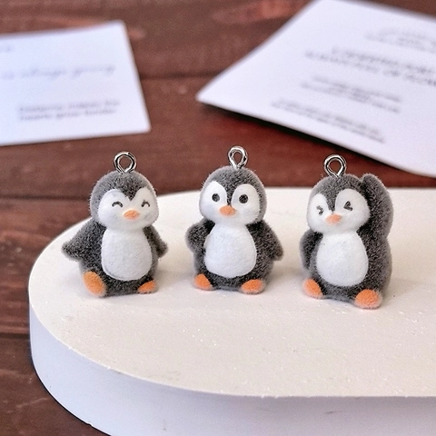 Cartoon Pinguïn Geflokte Hangers DIY Sieraden Maken Hanger Voor Ketting Oorbel Sleutelhanger Dier Ontwerp Accessoire
