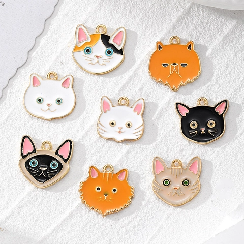 Pendentifs Tête de Chat en Alliage Émaillé Breloques Animaux de Dessin Animé pour Fabrication de Bijoux DIY Accessoires