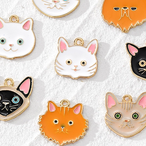 Pendentifs Tête de Chat en Alliage Émaillé Breloques Animaux de Dessin Animé pour Fabrication de Bijoux DIY Accessoires