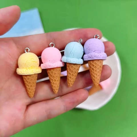 DIY Simulation Ice Cream Cone Charms Resin Food Pendant For Earrings Keychain Jewelry Making Crafts Accessories Multicolor