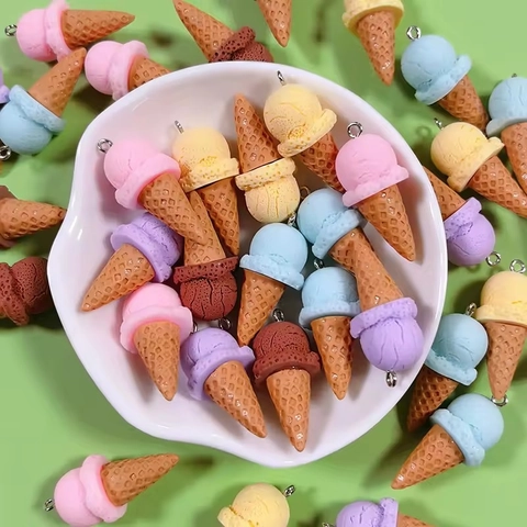 DIY Simulation Ice Cream Cone Charms Resin Food Pendant For Earrings Keychain Jewelry Making Crafts Accessories Multicolor