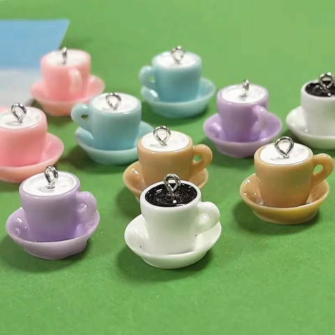 Mini Simulation Coffee Cup Resin Charms For DIY Jewelry Making Cute Latte Cup Pendants For Earrings Necklace Accessories
