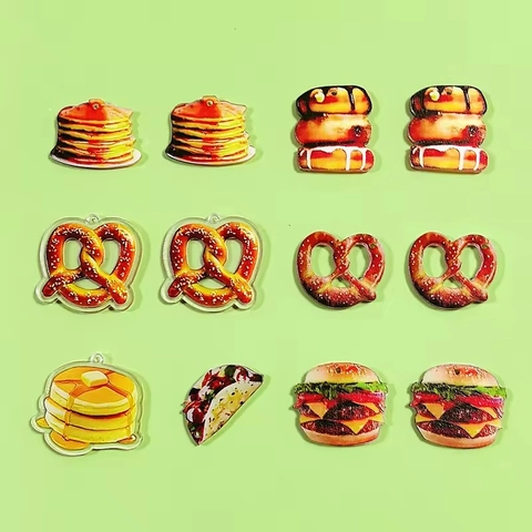 Acrylic Fast Food Pendants Hamburger Pancake Taco DIY Jewelry Making Keychain Earrings Accessories Play Food Charms