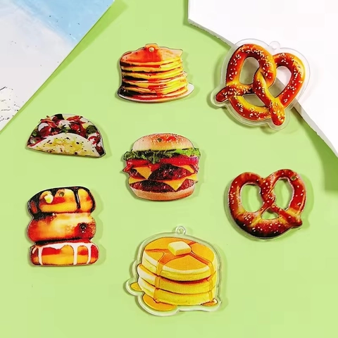 Acrylic Fast Food Pendants Hamburger Pancake Taco DIY Jewelry Making Keychain Earrings Accessories Play Food Charms