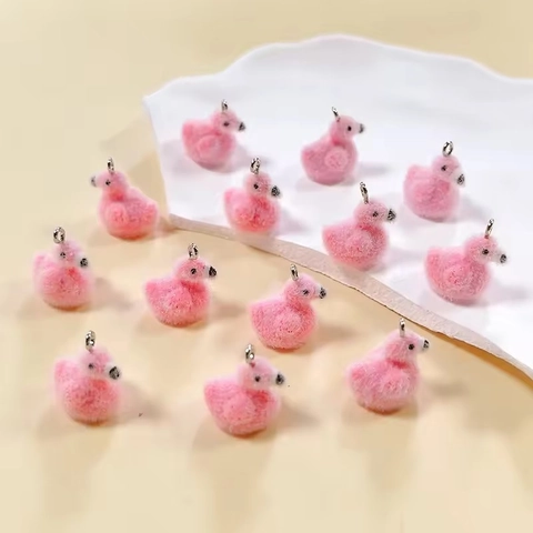 Flamingo Flocked Resin Pendant Charm For DIY Jewelry Making Pink Cartoon Bird Earring Necklace Keychain Accessory