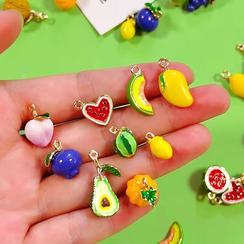 Legierung Emaille Frucht Anhänger DIY Schmuckherstellung Charms Wassermelone Traube Mango Avocado Pfirsich Für Ohrringe Kette