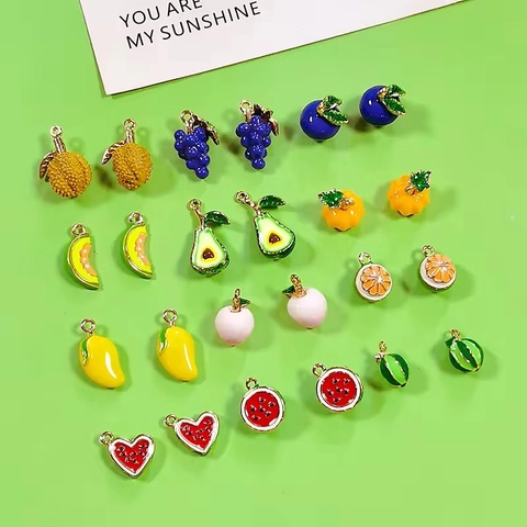 Legierung Emaille Frucht Anhänger DIY Schmuckherstellung Charms Wassermelone Traube Mango Avocado Pfirsich Für Ohrringe Kette
