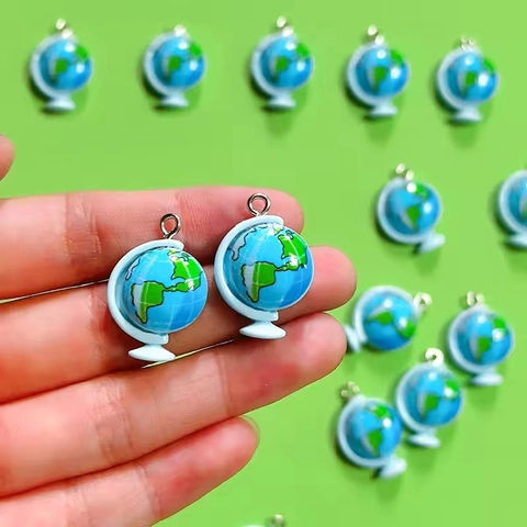 Miniature Resin Globe Pendant DIY Jewelry Making Keychain Necklace Accessory World Map Geographic Style For Women Kids Gift