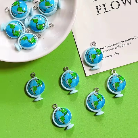 Miniature Resin Globe Pendant DIY Jewelry Making Keychain Necklace Accessory World Map Geographic Style For Women Kids Gift