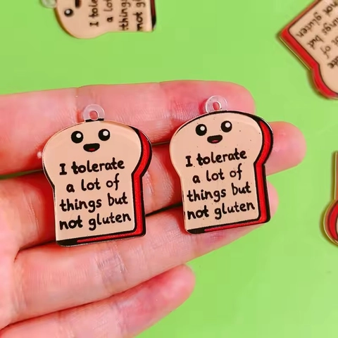 Acrylic Cartoon Toast Bread Pendant Funny Slogan Smiley Face DIY Jewelry Making Accessory For Earring Necklace Keychain Decoration