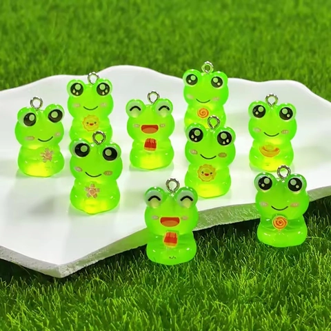 Luminous Cartoon Frog Resin Charms For Jewelry Making DIY Cute Animal Pendants For Earrings Necklace Keychain Accessory