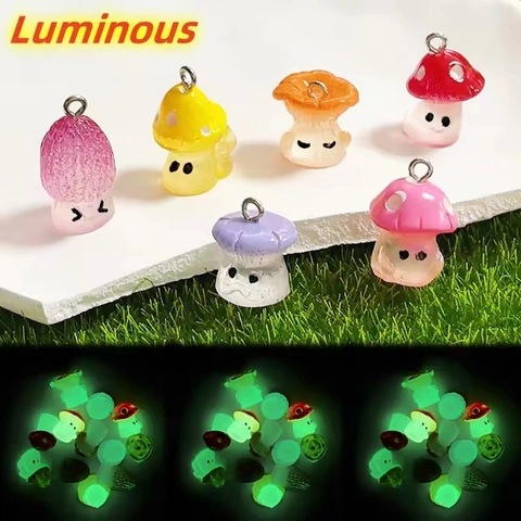 Luminous Cartoon Resin Mushroom Pendants DIY Colorful Cute Fungus Hanging Accessories For Jewelry Making Earrings Necklace Keychain