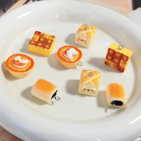 Cute Resin Simulation Food Charms Cartoon Bread Toast Egg Tart Pendants For DIY Earring Necklace Jewelry Making Accessories