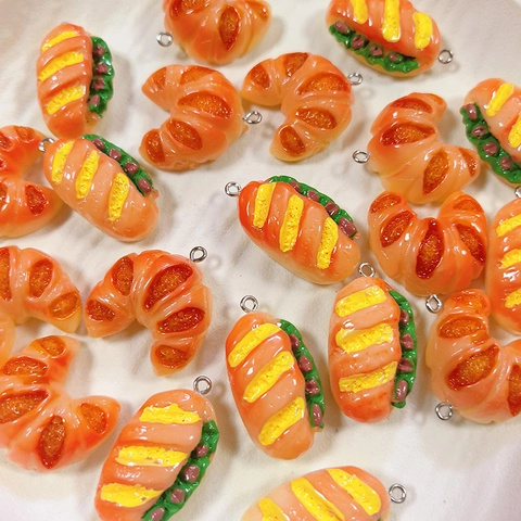 Resin Simulated Bread Food Pendants 3D Croissant Hot Dog Charms For DIY Earrings Necklace Keychain Jewelry Making Accessories