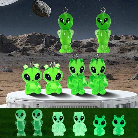 Kreative Leuchtende Harz Alien Anhänger DIY Schmuckherstellung Zubehör Fluoreszierendes Grün Anhänger Für Halloween Bastel Dekoration