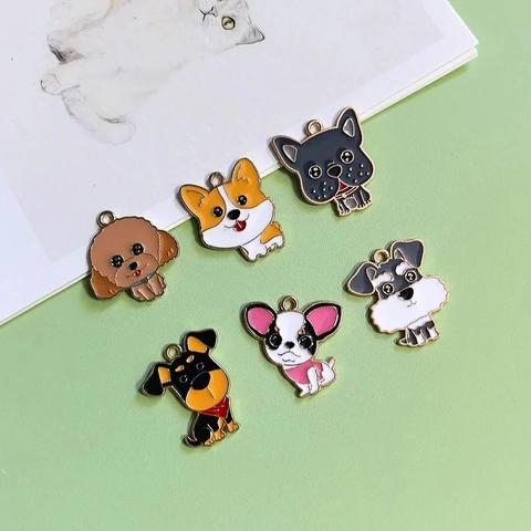 Cute Cartoon Dog Alloy Enamel Charms For DIY Jewelry Making Keychain Puppy Animal Pendants For Earrings Bag Accessories