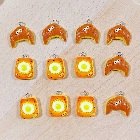 Cartoon Miniature Food Resin Pendant Simulation Egg Toast Croissant Charms For DIY Earring Keychain Jewelry Making Accessory