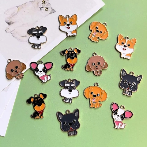 Cute Cartoon Dog Alloy Enamel Charms For DIY Jewelry Making Keychain Puppy Animal Pendants For Earrings Bag Accessories