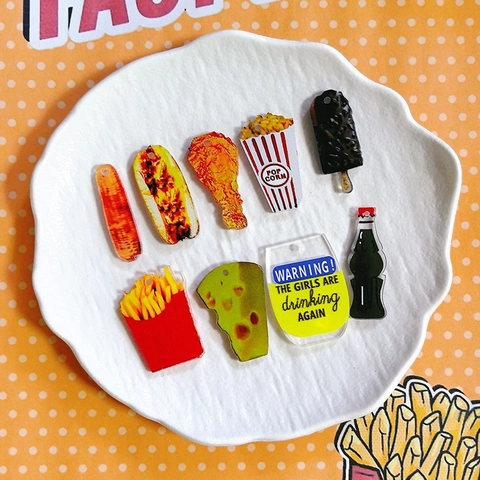 Acrylic Fast Food Charms For DIY Jewelry Making Fries Popcorn Chicken Leg Cola Bottle Pizza Charms For Keychain Earrings Necklaces