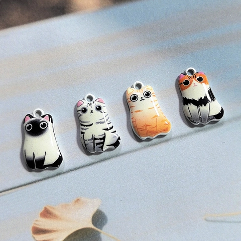 Cute Alloy Cartoon Cat Animal Pendant DIY Craft Charms For Earrings Necklace Keychain Accessory Enameled Kitty Jewelry Making