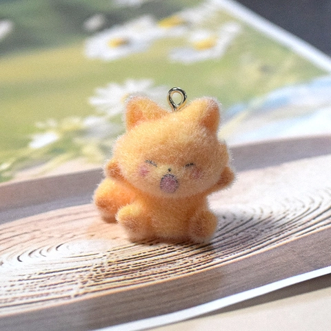 Flocked Resin Fox Animal Charms Cute Cartoon Ginger Fox Pendants DIY Jewelry Earring Necklace Keychain Making Accessories