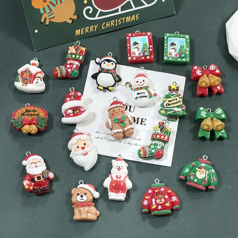 Pendenti in Resina Natalizi per Creazione Gioielli DIY Babbo Natale Pupazzo di Neve Pinguino Renna Pattern Accessori