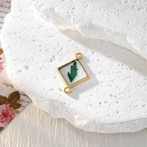 Handmade Alloy Resin Geometric Dried Flower Pendant Connector For DIY Jewelry Making Bracelet Necklace Keychain Accessories