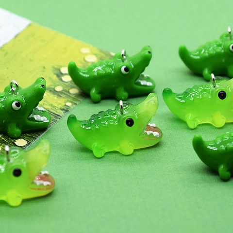Resin Simulation Crocodile Animal Pendants Luminous Cartoon Cute Crocodile Charms For DIY Jewelry Making Earrings Keychains