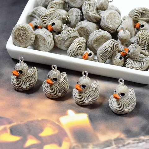 Halloween Punk Resin Skeleton Duck Pendants For DIY Jewelry Making Gothic Animal Duck Charms For Earrings Necklaces Keychains
