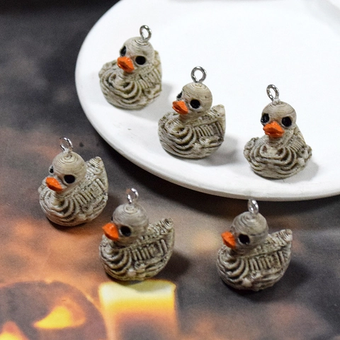 Halloween Punk Resin Skeleton Duck Pendants For DIY Jewelry Making Gothic Animal Duck Charms For Earrings Necklaces Keychains