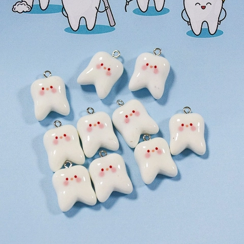 Cute Cartoon Resin Tooth Pendant DIY Jewelry Charms Shy Expression White Teeth Accessories For Necklace Keychain Handcraft