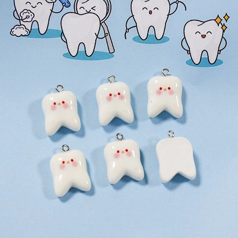 Cute Cartoon Resin Tooth Pendant DIY Jewelry Charms Shy Expression White Teeth Accessories For Necklace Keychain Handcraft