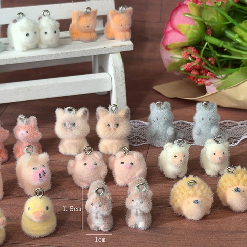 Cute Flocking Resin Animal Charms Cat Pig Duck Squirrel Pendants For DIY Earring Keychain Jewelry Making Handcraft Accessories
