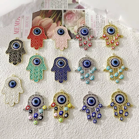 Ciondolo Retrò Mano Di Fatima Malocchio In Lega Per Creazione Gioielli DIY Collana Orecchini Portachiavi Strass Smalto Charms
