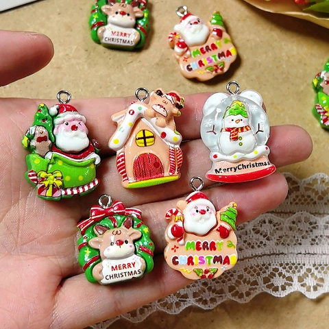 Colgantes de Resina de Navidad Papá Noel Reno Muñeco de Nieve Dijes para Hacer Joyas DIY Pendientes Collar Llavero