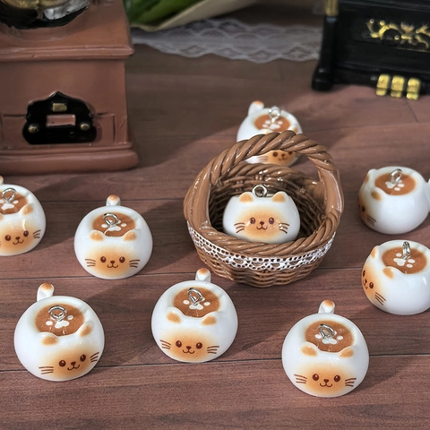 Cute Cartoon Cat Coffee Cup Resin Charms For DIY Earrings Necklace Keychain Jewelry Making DIY Miniature Food Pendants