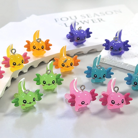 Cartoon Axolotl Resin Pendants For Jewelry Making DIY Cute Animal Charms For Necklace Earring Keychain Making Accessories