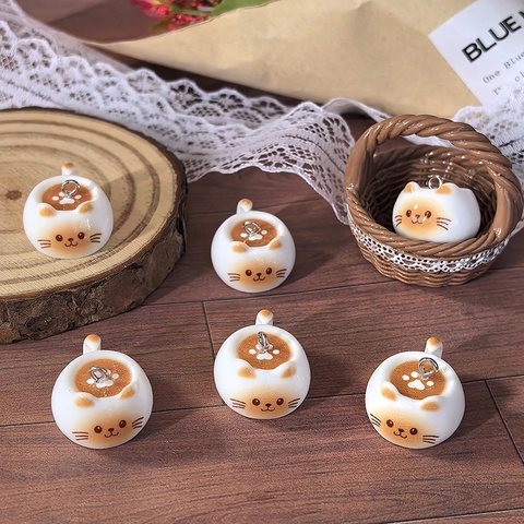 Cute Cartoon Cat Coffee Cup Resin Charms For DIY Earrings Necklace Keychain Jewelry Making DIY Miniature Food Pendants