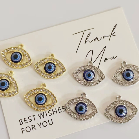 Colgantes de Aleación Mal de Ojo con Strass Accesorios de Joyería DIY para Collar Pendientes Oro Plata Azul Ojo Charms