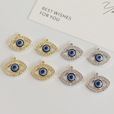 Colgantes de Aleación Mal de Ojo con Strass Accesorios de Joyería DIY para Collar Pendientes Oro Plata Azul Ojo Charms