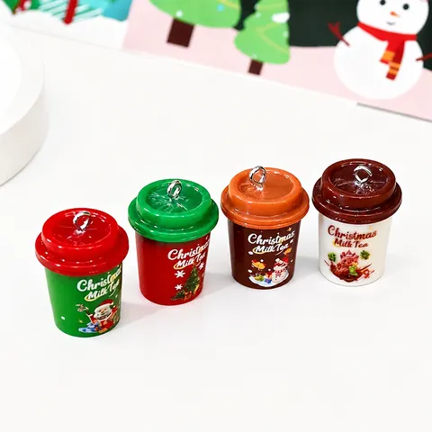 Weihnachten Harz Miniatur Milchteetasse Charms Retro Bedruckt Simulierte Tasse Anhänger Für DIY Ohrringe Halskette Schlüsselanhänger Schmuckherstellung
