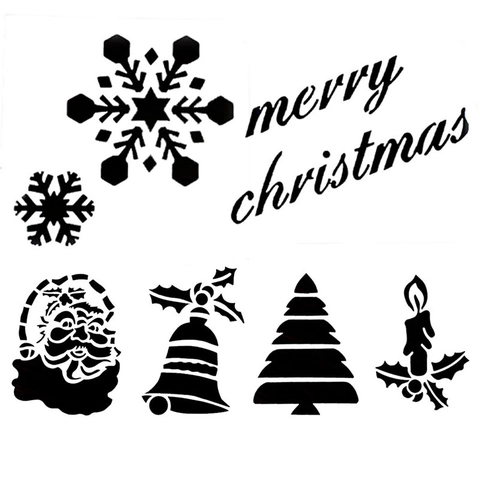 6Pcs Christmas Stencils Santa Claus Snowflake Merry Christmas Template For Window Painting DIY Craft Festive Home Decor